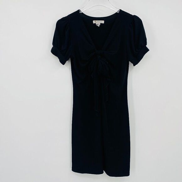 BCBGeneration Size Small Black Puff Sleeve Knitted Neckline Mini Stretch Dress - Picture 1 of 8